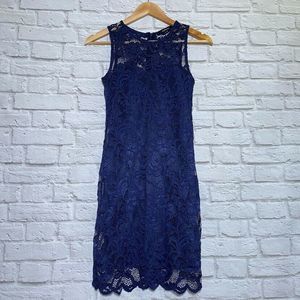 Ambiance Navy Blue Lace Dress Mini Sleeveless M